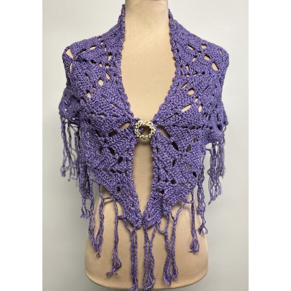 VTG Crocheted Shawl OOAK Handmade Lavender Purple Boho Wrap Hippie Fairy Whimsy - Picture 4 of 12